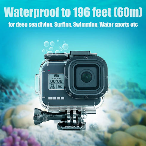 60M(196ft) Waterproof Housing Case for GoPro Hero 8 Black,Protective Underwater Diving Housing Shell with 2 Cold Shoe Adapters Bracket Accessories...