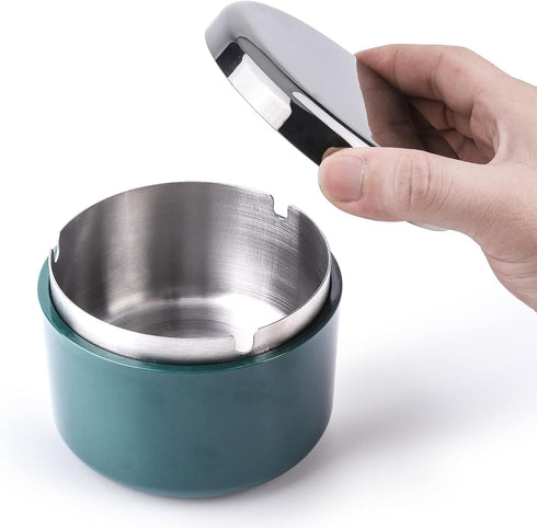 Smokeless Ashtray with Lid Ash Tray with Stainless Steel Liner Inside Cool Ashtrays for Cigarettes Outdoor Patio Home Office Tabletop?Dark Green)...