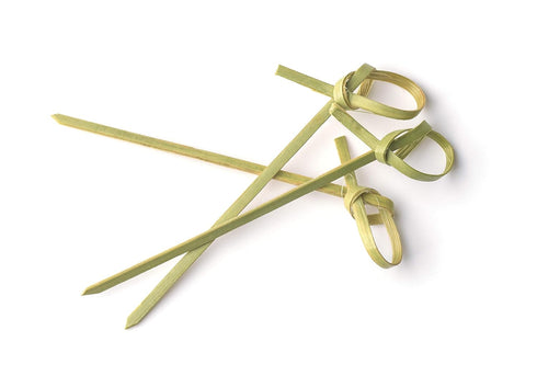 Concession Essentials Bamboo Cocktail Picks - 300 Pack - 4.1 inch - with Looped Knot. Cocktail and Hors' D'Oeuvre, 4" (Pack of 300)...
