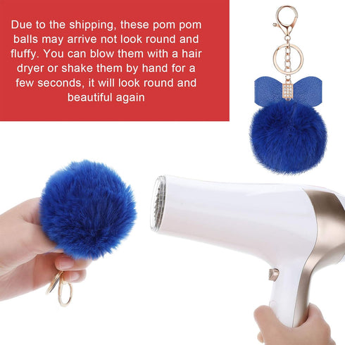 Hicarer 12 Pieces Fluffy Pom Pom Keychain Bulk Bow Rhinestone Faux Pompoms Keyring for Girls Women Bags Craft, 12 Colors (Pastel Colors)...