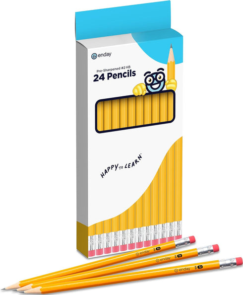 Enday Presharpened #2 Pencils 24 Count, Wood-Cased Yellow Sharpened Pencils with Latex-Free Eraser, Long-Lasting Durable No 2 Pencils for School, ...