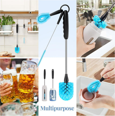 Water Bottle Brush Set, Long Handle 3-in-1 Stainless Steel Water Bottle Scrubbing Brush, Cleaning For Narrow Neck Bottles, Sport Bottles, Baby Bot...