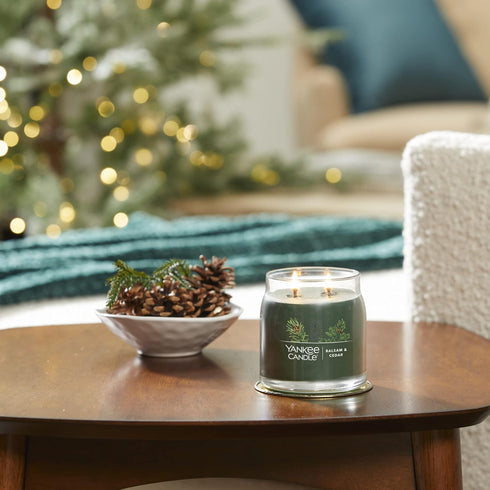 Yankee Candle Balsam & Cedar Scented, Signature 13oz Medium Jar 2-Wick Candle, Over 35 Hours of Burn Time, Christmas | Holiday Candle...