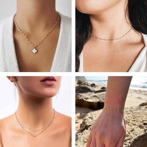 KYUNHOO 16.4 Feet/5M Stainless Steel Beaded Chain for Jewelry Making Gold Filled Chain Bulk Thin Cable Link Chains with Jewelry Findings for DIY C...