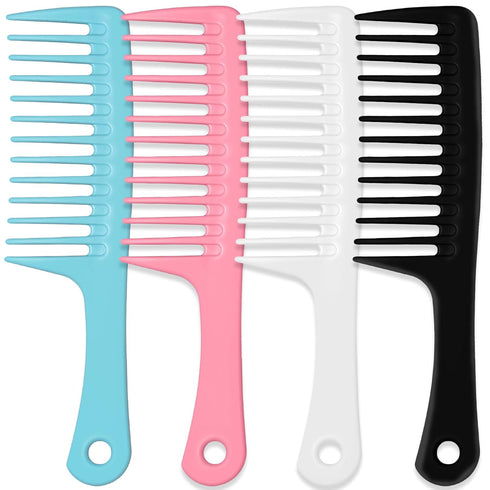 4PCS Wide Tooth Comb, Large Hair Detangling Comb Styling Comb, Professional Women Hair Care Handgrip Comb for Curly, Wet, Long Hair (Blue, Pink, W...
