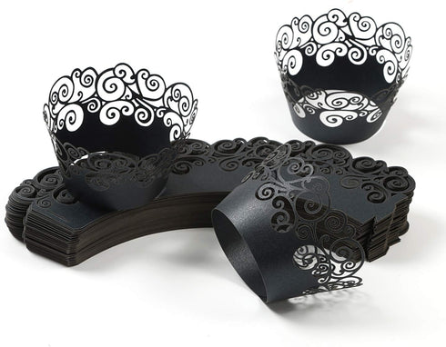 Cupcake Wrappers, KPOSIYA 100 Pack Cupcake Wraps Filigree Artistic Bake Cake Paper Cup Little Vine Laser Cut Liner Baking Cups Muffin Case Trays f...