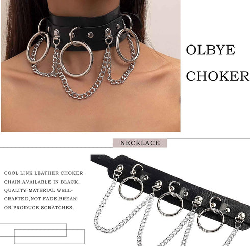 Olbye Circle Leather Choker Necklace Black Studded Rock Punk Collar Necklace PU Gothic Short Necklace Adjustable Link Necklace Jewelry for Women...