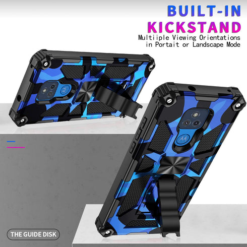 Military Grade Moto G Play Case 2021 - Drop Tested, Built-in Kickstand, Magnetic Car Mount Compatible, Camouflage Deep Blue...