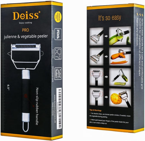 Deiss PRO Dual Julienne Peeler & Vegetable Peeler - Non-slip Handle - Apple Peeler & Potato Peeler, Orange Peeler, Zoodles Maker - Y Peeler, Veggi...