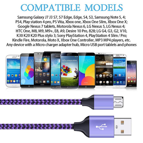 AILKIN Micro USB Cable, 5-Pack 6ft High Speed Nylon Braided Android Charging Cables for Samsung Galaxy J8/J7/S7/S6/Edge/Note5, Sony, Motorola, HTC...
