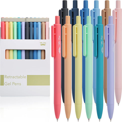 Mr. Pen- Retractable Gel Pens, 12 Pack, Black Ink Gel Pens, Pastel Barrels, Fast Dry, Gel Pens Fine Point 0.7mm, Retractable Pens, Cute Pens, Gel ...