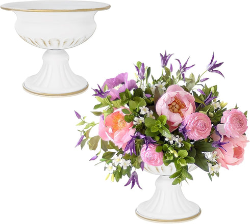 AZXTOSPEZ White Wedding Vases for Centerpieces: Small Flower Vase for Tables - 5 Inch Metal Compote Bowl Urn Pedestal for Party Anniversary Event ...