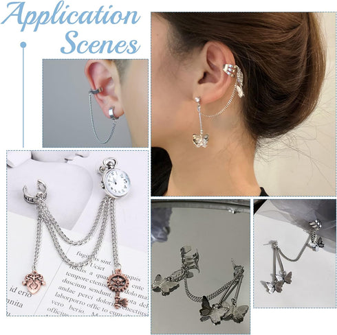 DICOSMETIC 60Pcs Cuff Earrings Findings Cartilage Cuff Earring Non-Pierced Wrap Earring Adjustable Stainless Steel Clip-on Earring Cuffs with Loop...