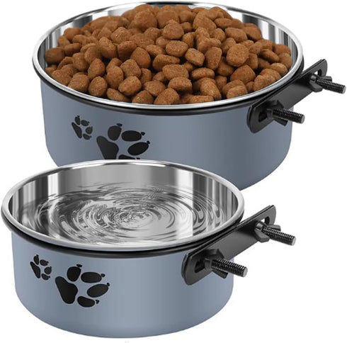kathson 2 Pcs Dog Kennel Water Bowl, Stainless Steel Crate Water Bowl No Spill, Hanging Metal Pet Food Water Bowl Feeder for Cats Small Medium Dog...