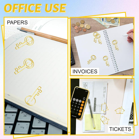 100 pcs Cute Paper Clips 50 pcs Gold Key Shaped Wire Paper Clips 50 pcs House Shaped Paper Clips Mini Paperclips for Office School Supplies Weddin...