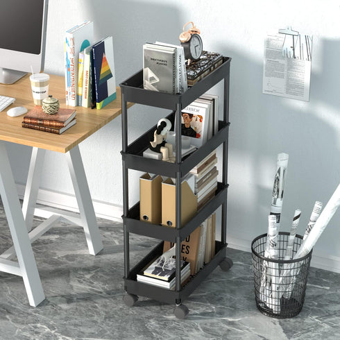 Sooyee 4 Tier Wide Storage Cart Mobile Shelving Unit Organizer Slide Out Storage Rolling Utility Cart Tower Rack for Kitchen Bathroom Laundry, Pla...