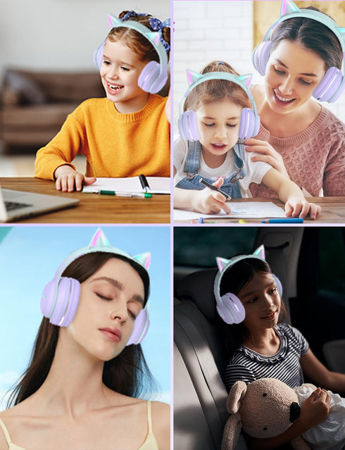 Kids Bluetooth Headphones,Cat Ear LED Light Child Wireless Headphones with Mic,Adjustable Headband,TF Card,Foldable Bluetooth Stereo Over-Ear Kids...