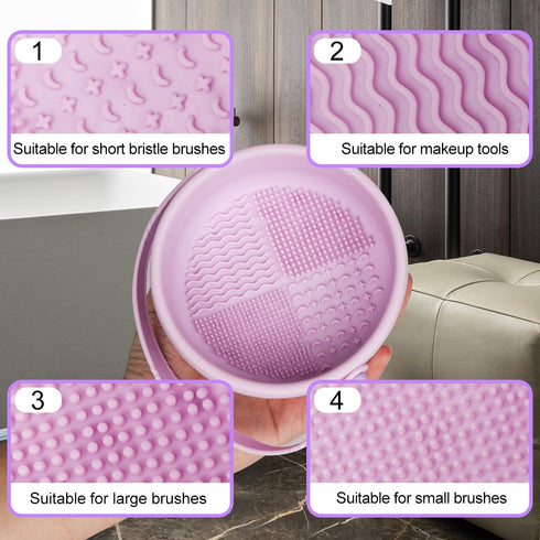 Makeup Brush Cleaning Mat, 3 in 1 Silicone Makeup Brush Cleaner Bowl with Drying Holder, Limpiador De Brochas De Maquillaje, Portable Cosmetic Bru...