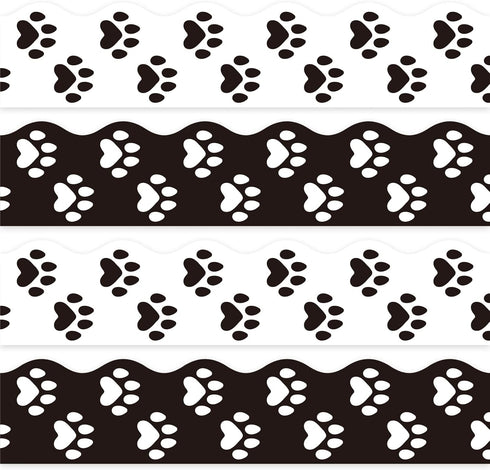 Whaline 69Ft Dog Paw Bulletin Board Border White Black Pet Paw Decoration Borders Animal Print Trim Border Cute Bulletin Board Stickers for School...