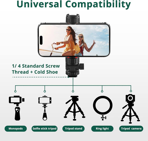 ATUMTEK Phone Tripod Mount, Universal Smartphone Mount Adapter with 2 Cold Shoe and 1/4" Standard Screw, 360° Rotates and 180° Tilts Adjustable Ce...