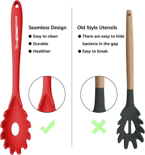 Silicone Cooking Spoons, Heat Resistant Large Silicone Pasta Slotted Spoon Solid Basting Spoon set for Nonstick Cookware, BPA Free Black Kitchen S...