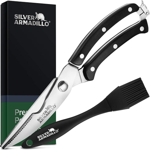 Heavy Duty Stainless Steel Poultry Shears For Bone, Chicken, Meat, Fish, Seafood, Vegetables. Premium Spring Loaded Food Scissors. One piece Kitch...