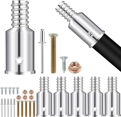 6Pcs Threaded Tip Replacement, Broom Handle Threaded End, Ultra Threaded Tip Repair Kit, Metal Broom Handle Adapter for 0.98 Inch Broom Stick Pole...