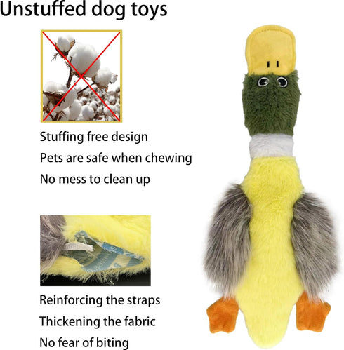 No Stuffing Dog Toys 3 Pack, Squeaky Dog Toys for Large Dogs, Plush Toys for Aggressive Chewers, Indestructible Crinkle Paper Duck Dog Toy, Puppy ...