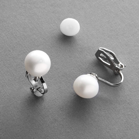 Mariell White Freshwater Pearl Stud Clip On Earring for Women, 9mm, Non-Pierced Earring Birthday Gift...