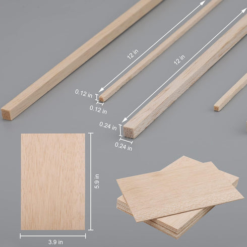 150 Pieces Balsa Wood Sticks Hardwood Square Wooden Craft Dowel Rods Unfinished Balsa Wood Sheets 12 Inch Thin Wood Strips 1/4 Inch 1/8 Inch for C...