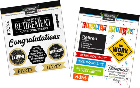 Retirement Stickers for Scrapbooking - Happy Retirement Scrapbook Stickers with Officially Retired Themed Design - Retirement Scrapbooking Sticker...
