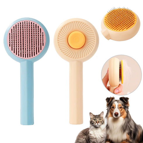 2 Pcs Cat Grooming Brushes, Pet Hair Cleaner Brush, Pet Massage Brushes for Cats Dogs with Self-Cleaning Button, Pet Shedding Brush for Removing T...