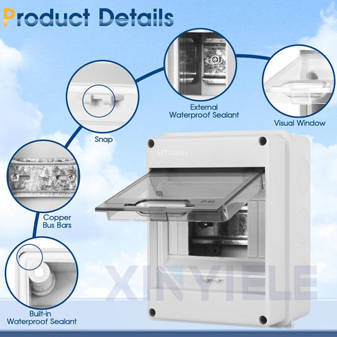 Waterproof Distribution Protection Box, ABS Plastic Breaker Electrical Box and Transparent Cover IP65, for Indoor Outdoor Wall Circuit Breaker (HT...