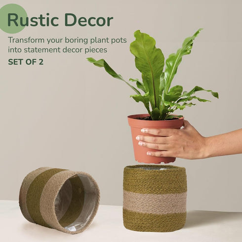 Jute Planter Basket-Woven Jute Rope Covers for Decorating Indoor/Outdoor Succulents, Small Plant Pots-Set of 2-Multi-Purpose Storage Bins 6.5 Inch...