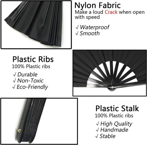 TIHOOD 2PCS Large Folding Silk Hand Fans - Chinese Tai Chi Fans for Men and Women Performance, Dance, Decorations, Festival, Gift (Black x2)...