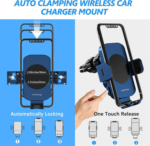 Wireless Car Charger, Fast Charging 15W Auto Clamping Car Charger Phone Holder Phone Mount for iPhone15 14 13 12 11 Pro Max Xs, Samsung Galaxy S23...
