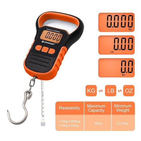 Digital Fishing Scale with Lip Gripper,Tape and Ruler,110lb/50kg Postal Hanging Luggage Scale with Hook?Waterproof Handing Scale for Home and Outd...