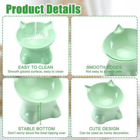 3PCS Elevated Cat Bowls, 15° Tilted Raised Cat Food Bowl Anti-Vomiting, Raised Cat Food and Water Bowl Set for Protecting Pet's Spine, Shallow Cat...