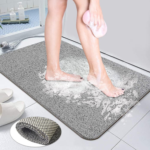 Shower Mat Bathtub Mat Non Slip, 16x32 Inch, Upgraded No Suction Cup Soft Textured PVC Loofah Tub Mat with Drain for Wet Area, Quick Drying (Grey)...