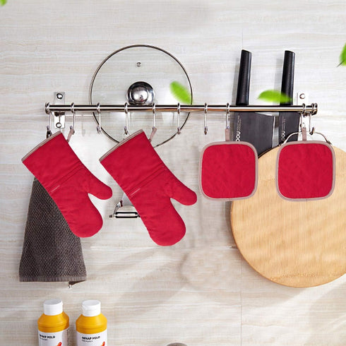 4Pcs Oven Mitts and Pot Holders Set, 572F Heat Resistant Oven Glove, Soft Cotton Lining with Non-Slip Surface for Kitchen Baking BBQ (Red)...