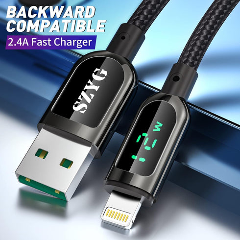 AICase iPhone Charger Cable, 6.4ft Nylon Braided Charging Syncing Cord with LED Display Compatible with iPhone 13 13 Pro 12 Pro Max 12 11 X XS XR ...