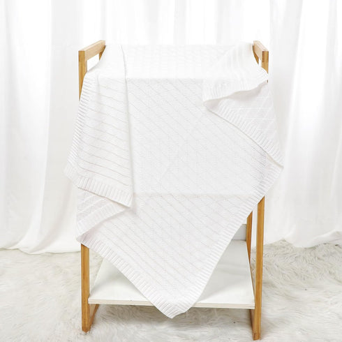 Baby Receiving Blanket for Boys Girls Knit Neutral Swaddle Blankets Soft Lightweight Crib Stroller Blankets for Newborn Infant Toddlers White 30 x...