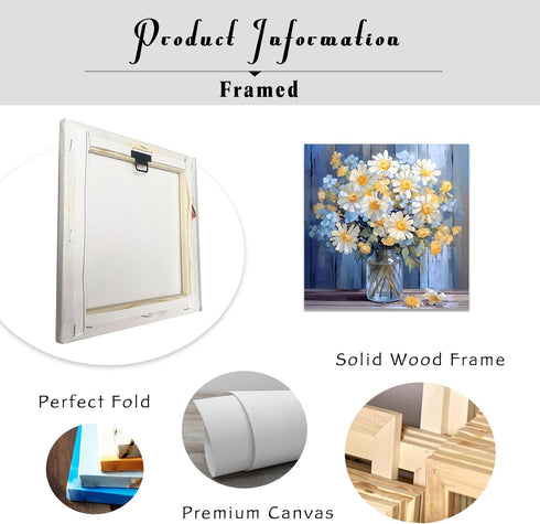 CCWACPP Bathroom Floral Wall Art Daisy Yellow and White Flowers in Bottle Canvas Picture Print Rustic Farmhouse Bedroom Home Decor Frame (12x12inc...