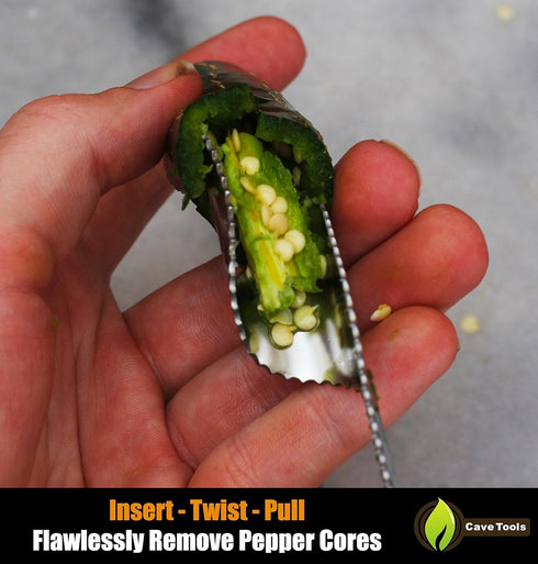 Cave Tools Jalapeno Pepper Corer and Deseeder to Peel or Slice Off Bell, Banana, or Chili Pepper Tops/Stems For Roasting Poppers on Grill, Smoker,...