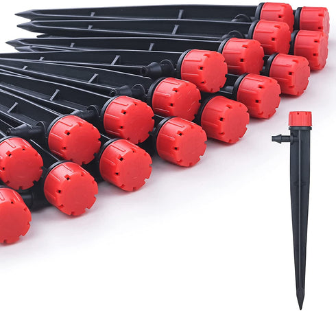 50pcs Drip Emitters for 1/4" Drip Irrigation Tubing, Adjustable 360 Degree Water Flow Drippers on 5" Arrow Stake, Garden Irrigation Drippers for (...