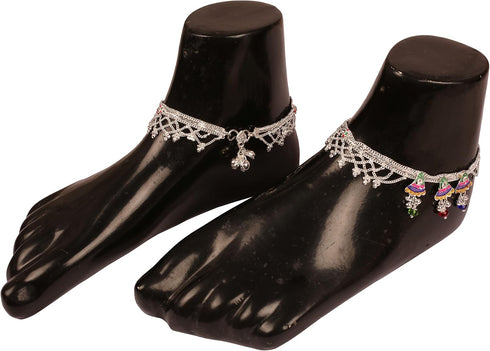 Touchstone Indian Bollywood Handcrafted Pretty Stylish Colorful Designer Jewelry Payal Paazeb Anklets in Silver Tone for Women....