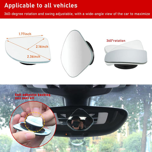 2 PCS Car Blind Spot Mirrors, Frameless HD Glass Convex Rear View Mirror, Wide Angle Blind Spot with Adjustable Stick, Universal Vehicle Exterior ...