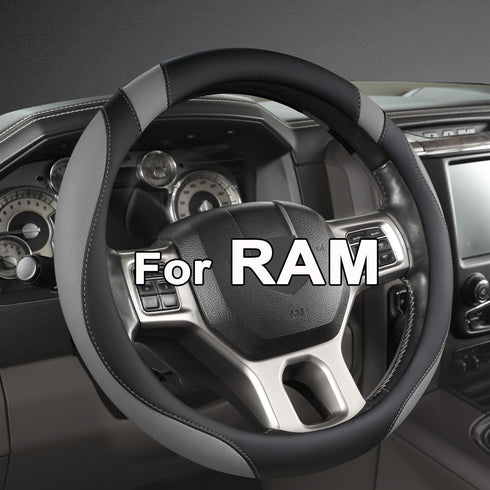 West Llama Customized Auto Car Steering Wheel Cover for Dodge RAM 1500 2500 3500, 15.5-16 inch (Black+Gray-Large Size)...