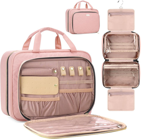 8L Travel Toiletry Bag with Jewelry Organizer for Women - 2.1 GAL Water-resistant Makeup Cosmetic Bag With Hanging Hook for Accessories Shampoo Fu...