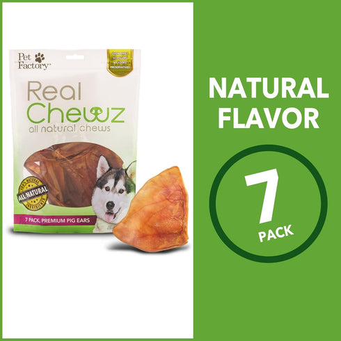 Pet Factory Real Chewz Premium Pig Ears Dog Chew Treats, 100% All-Natural - 7 Count/1 Pack...